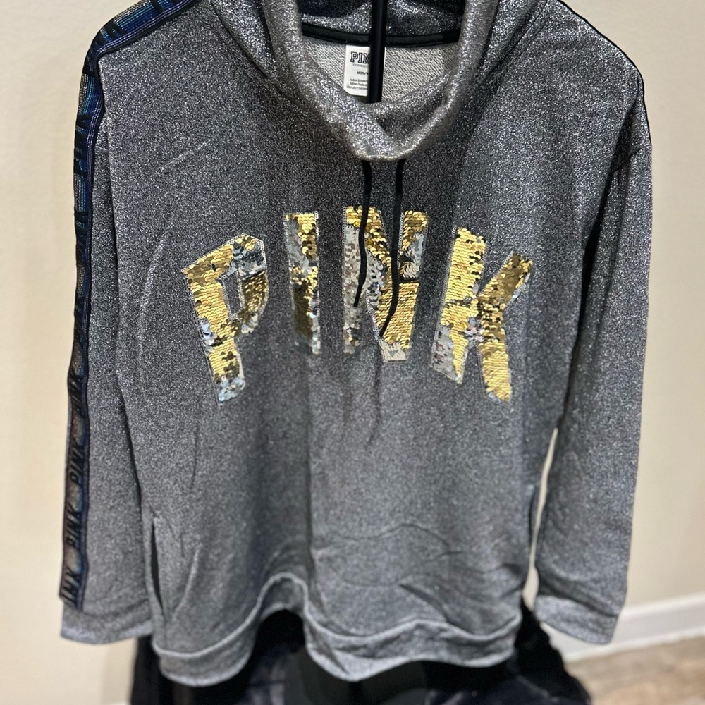Victoria's Secret Gray Cowl Neck Sweater with Gold Accents